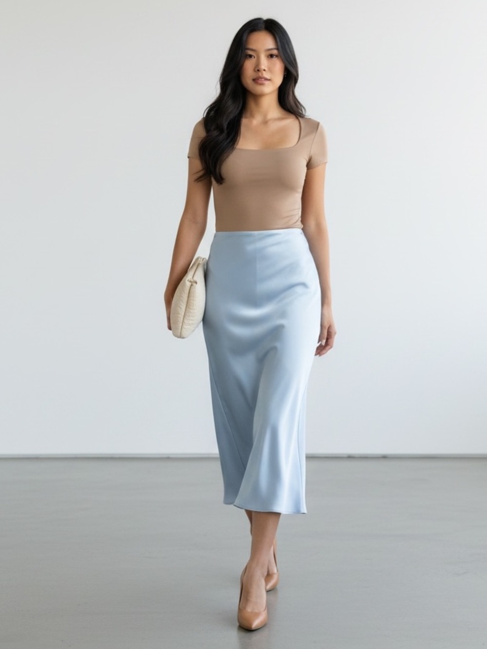 1116 • Summer Sky Blue Thick Satin Bias Cut Long Skirt
